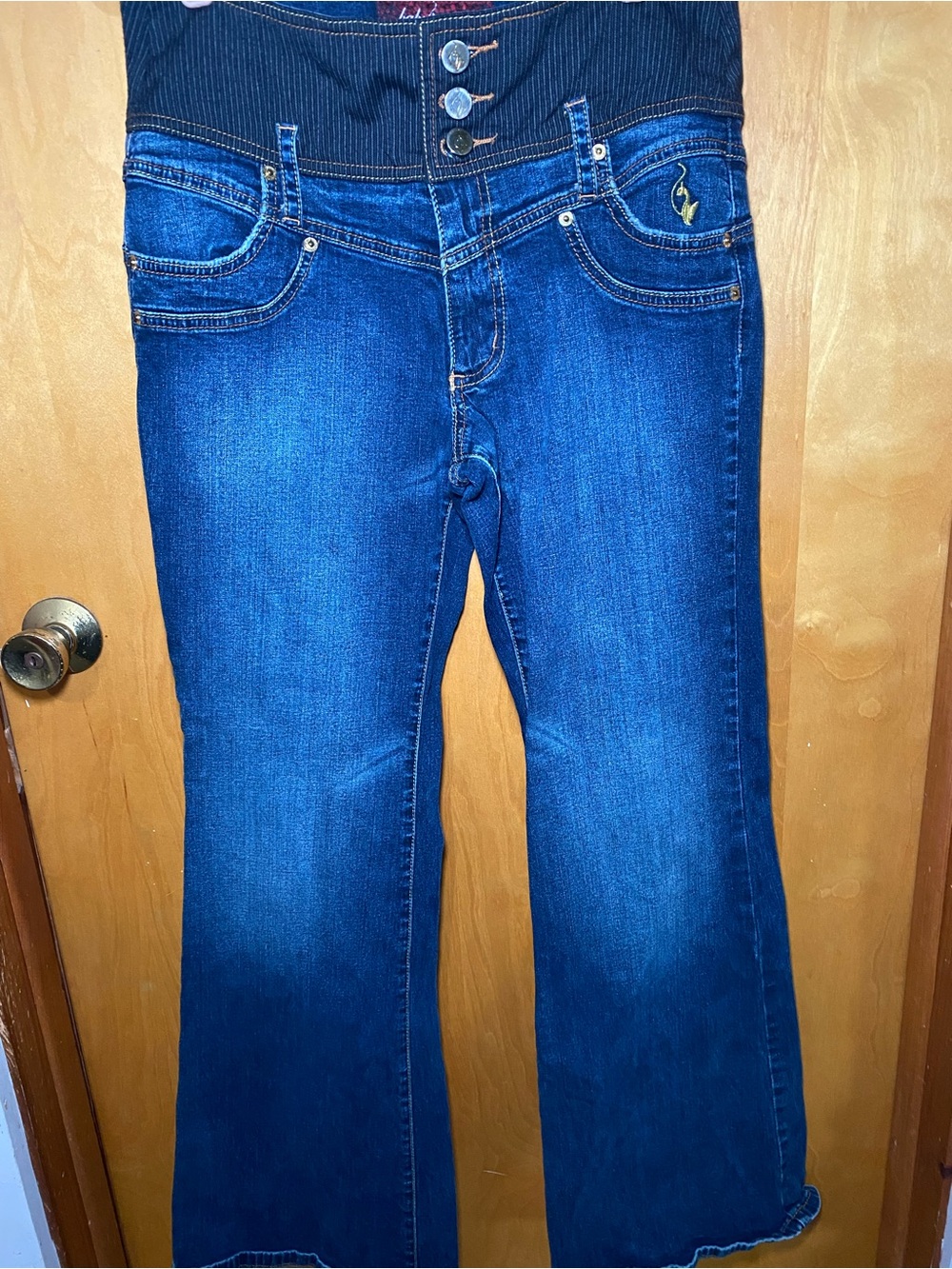 Baby Phat Dark Blue Flare Jeans with Ribbed Waist Panel